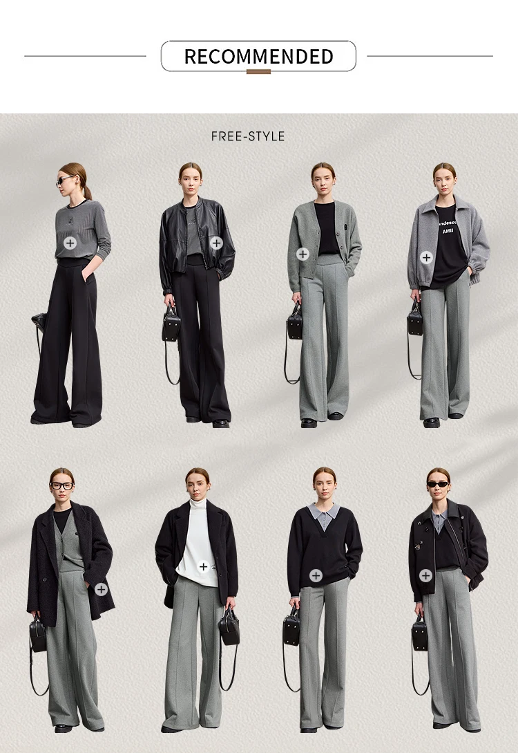 Amii Casual Women's Pants 2025 Winter New Thicken Cotton Warm Elastic High Waist Sollid Versatile Wide Leg Trousers 12544138