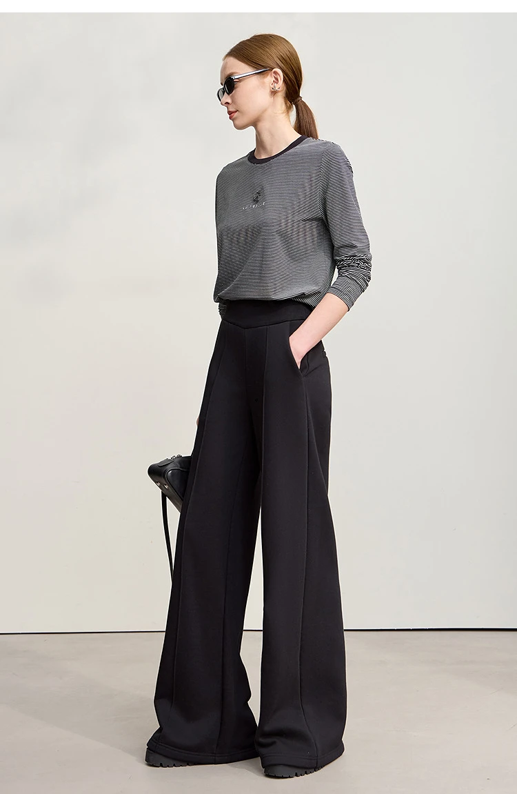 Amii Casual Women's Pants 2025 Winter New Thicken Cotton Warm Elastic High Waist Sollid Versatile Wide Leg Trousers 12544138