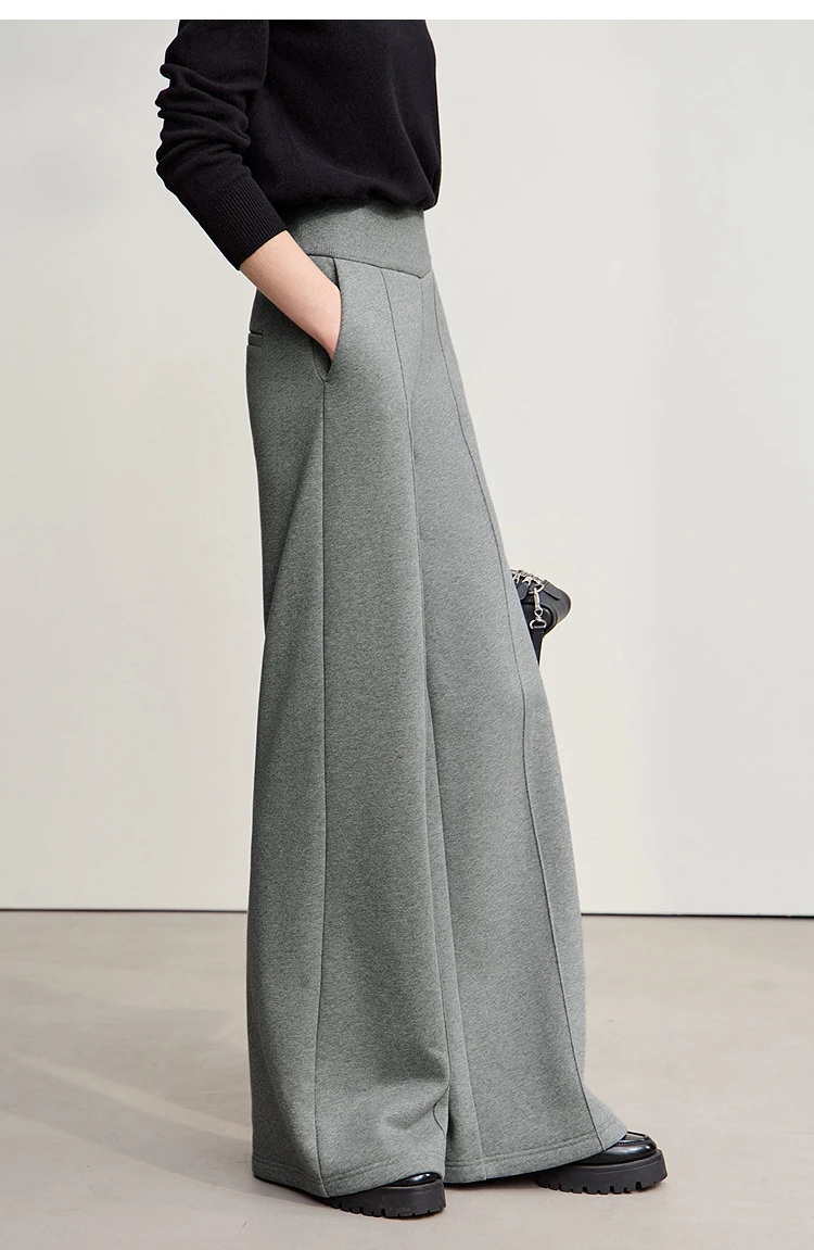 Amii Casual Women's Pants 2025 Winter New Thicken Cotton Warm Elastic High Waist Sollid Versatile Wide Leg Trousers 12544138
