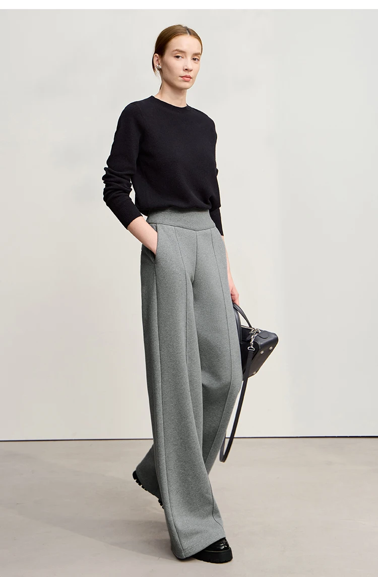 Amii Casual Women's Pants 2025 Winter New Thicken Cotton Warm Elastic High Waist Sollid Versatile Wide Leg Trousers 12544138