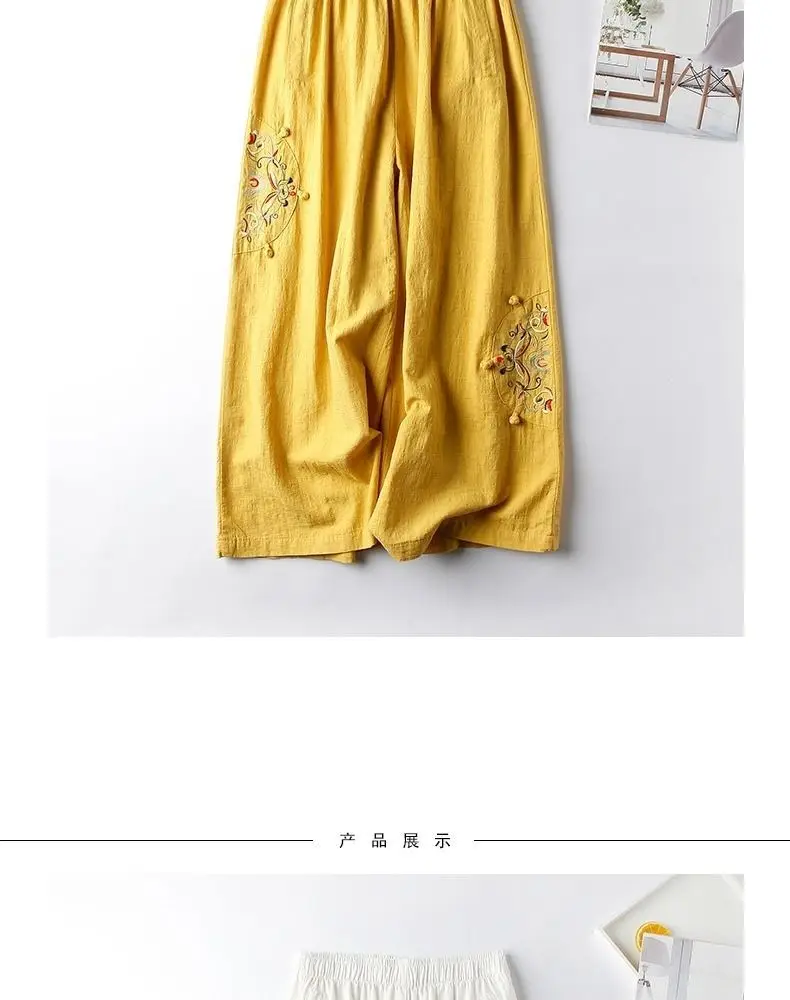 Women Casual Straight Pants Cotton Blended Female Trousers 2025 Flower Embroidery Loose Wide Leg Pants For Women Pantalon Femme