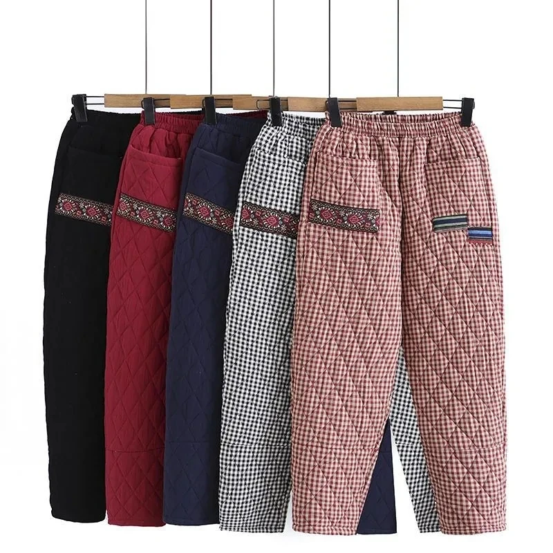 Middle Aged Mother Women's Winter Warm Pants 2024 Elegant Cotton-Padded Pants Loose Harem Pants Female Retro Casual Trousers
