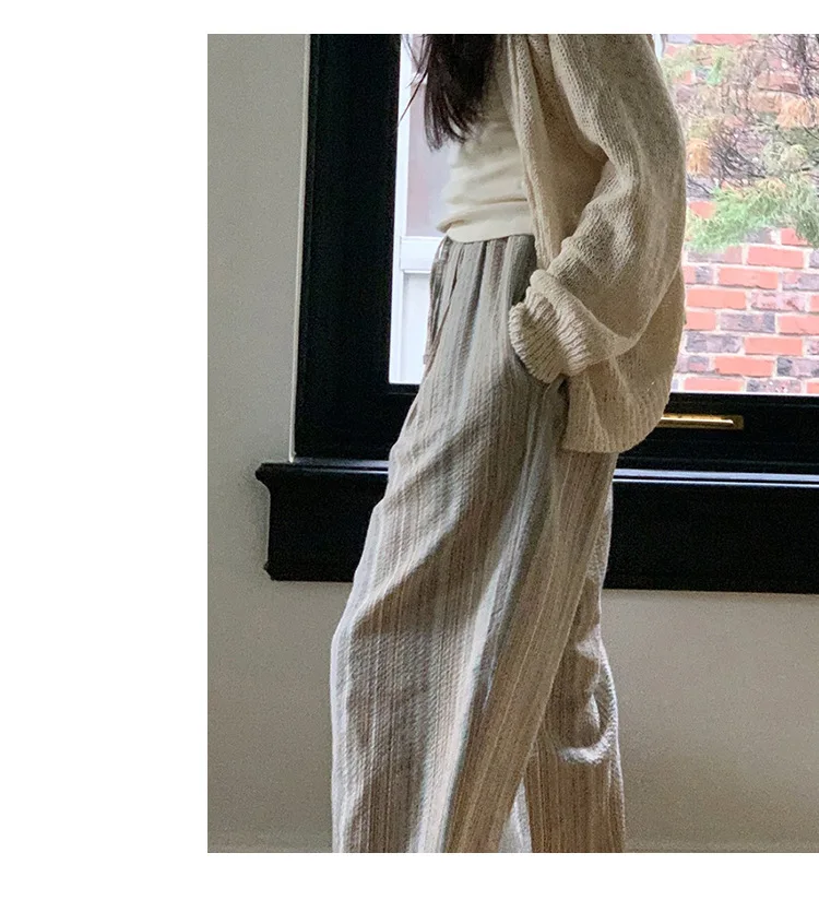 100% Cotton Casual Homewear Striped Trousers Women 2026 New Korean Summer Drawstring Elastic Waist Loose Pant Sleeping Pants