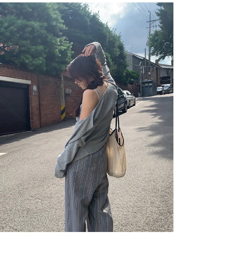 100% Cotton Casual Homewear Striped Trousers Women 2026 New Korean Summer Drawstring Elastic Waist Loose Pant Sleeping Pants