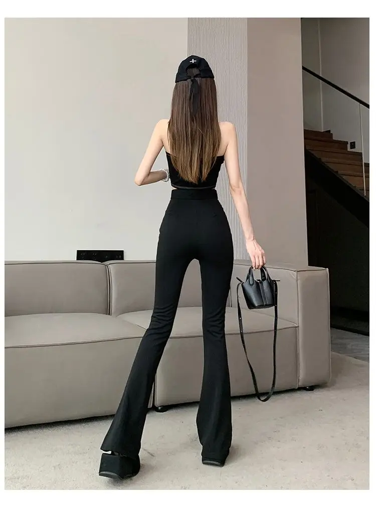 2026 Hotsweet Flare Pants Women Summer Thin Sexy Mesh Spliced Black Slim High Waist Solid Hollow Out Pant