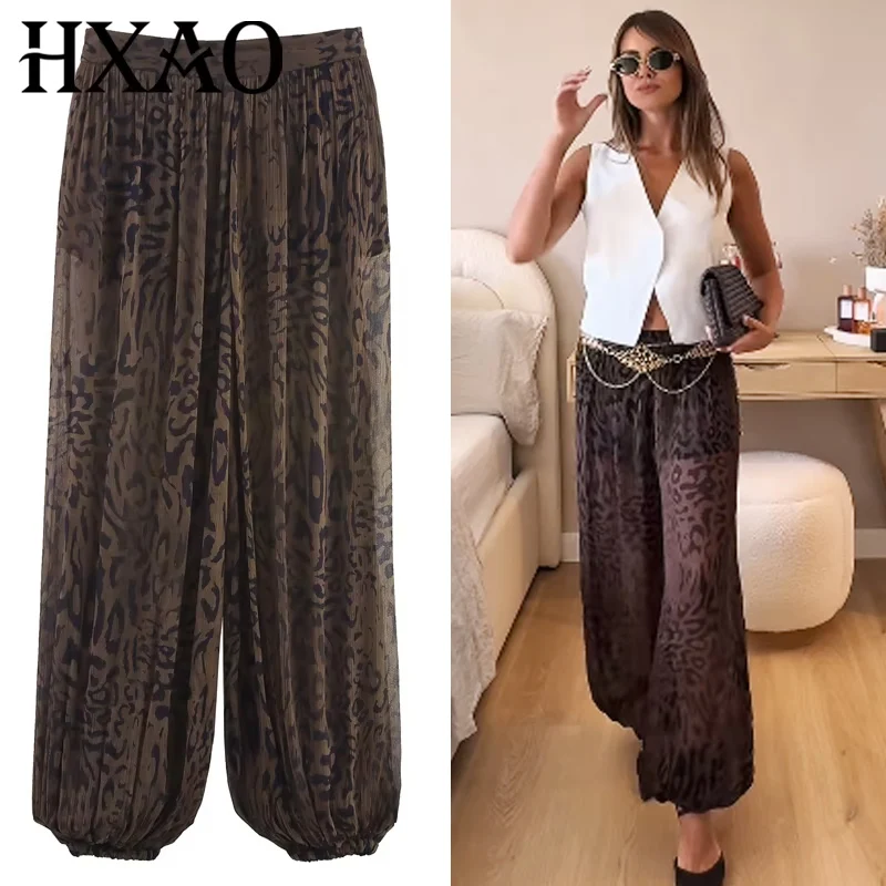 HXAO 2025 Women's Pants Animal Print Wide Pants Autumn Ladies Vintage Baggy Lantern Trousers Y2K Pleated Oversize Wide Leg Pants
