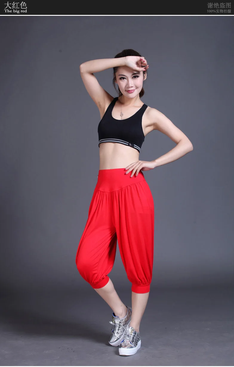 1pcs/lot Woman Modal Yoga Pants Female Summer Solid Belly Dancing Calf Length Pants
