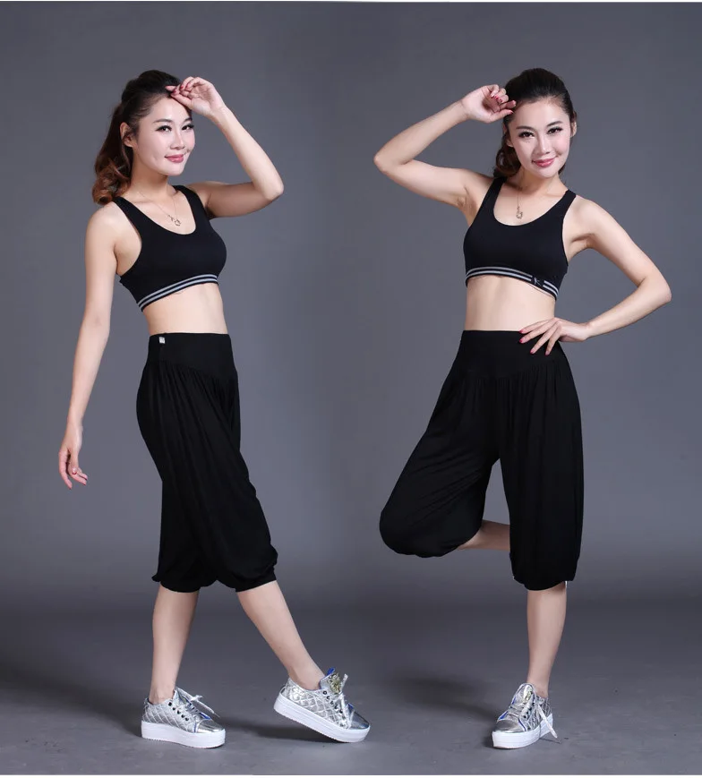 1pcs/lot Woman Modal Yoga Pants Female Summer Solid Belly Dancing Calf Length Pants