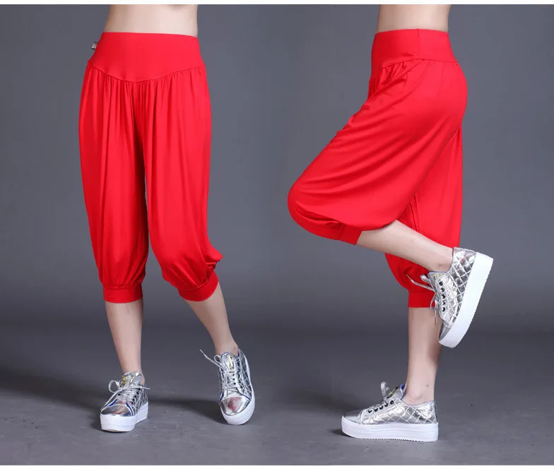 1pcs/lot Woman Modal Yoga Pants Female Summer Solid Belly Dancing Calf Length Pants