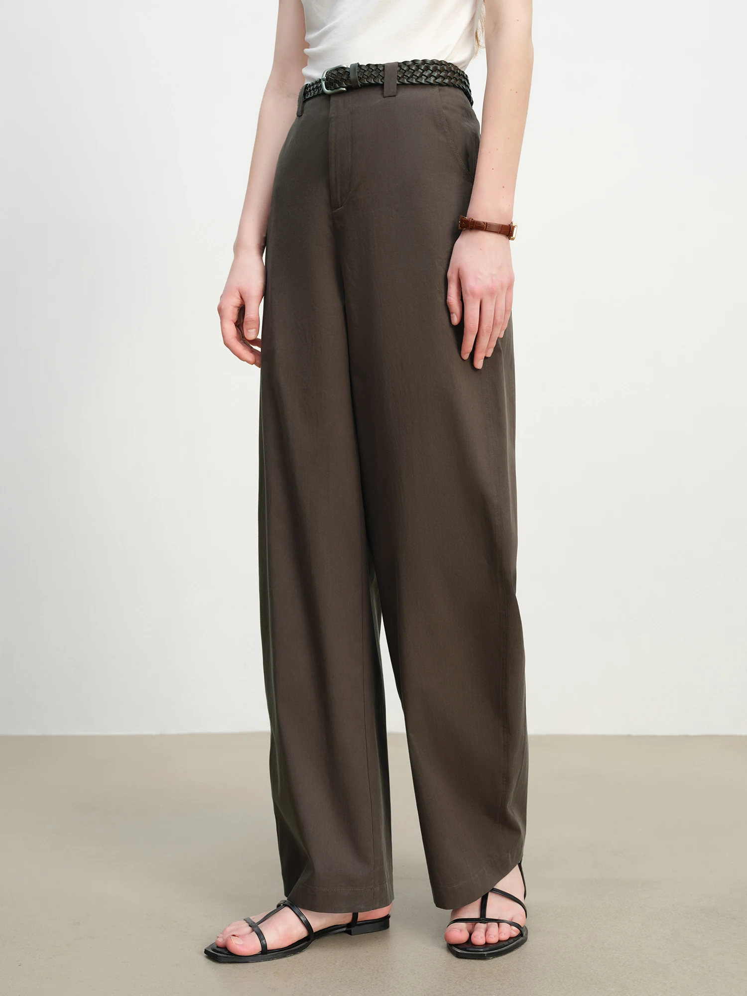 ZIQIAO 2025 Summer Women's Tencel High-Waisted Trousers - Curved Hem & Fluid Slimming Silhouette Pants 25ZQ92308