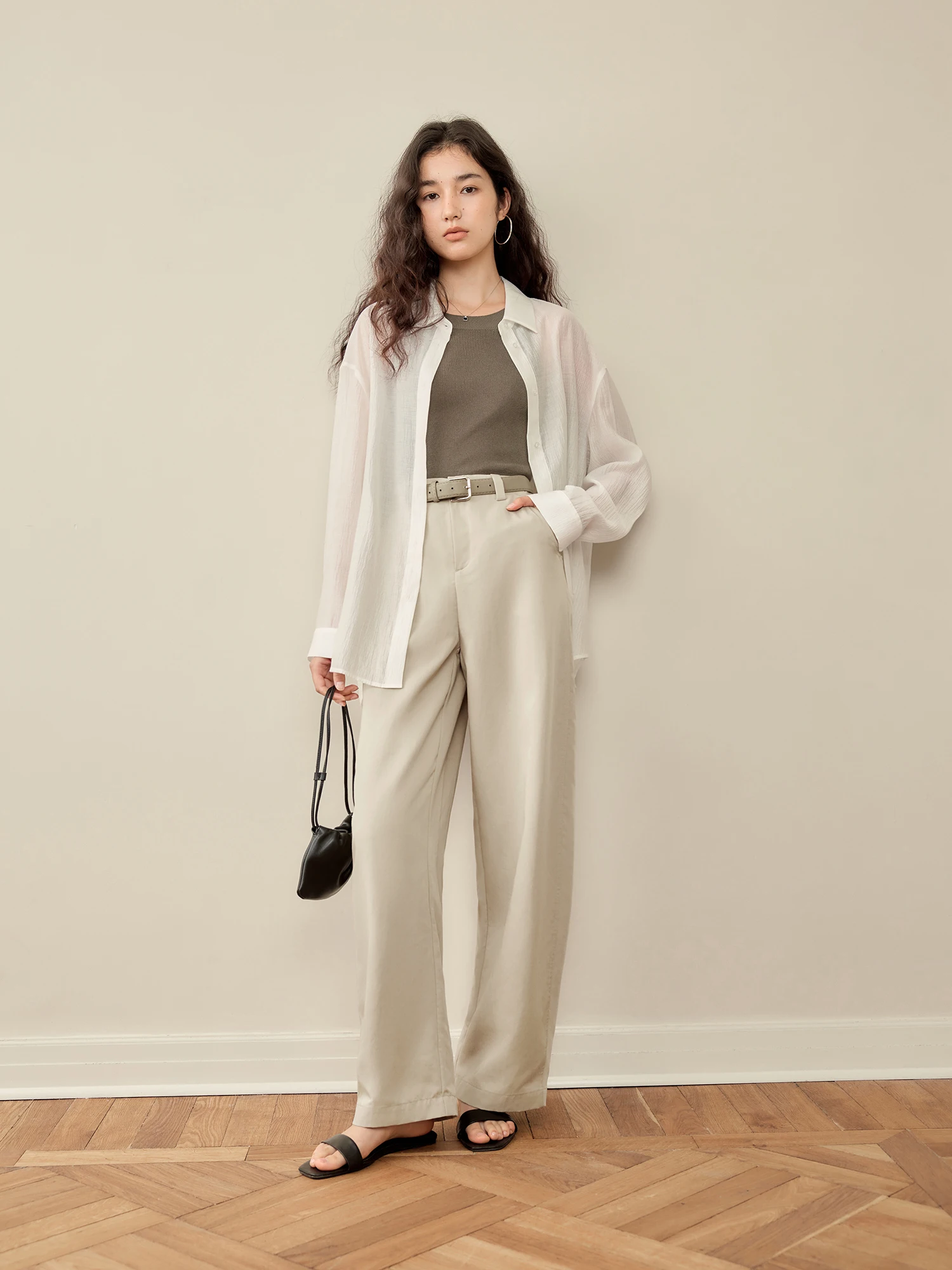 ZIQIAO 2025 Summer Women's Tencel High-Waisted Trousers - Curved Hem & Fluid Slimming Silhouette Pants 25ZQ92308