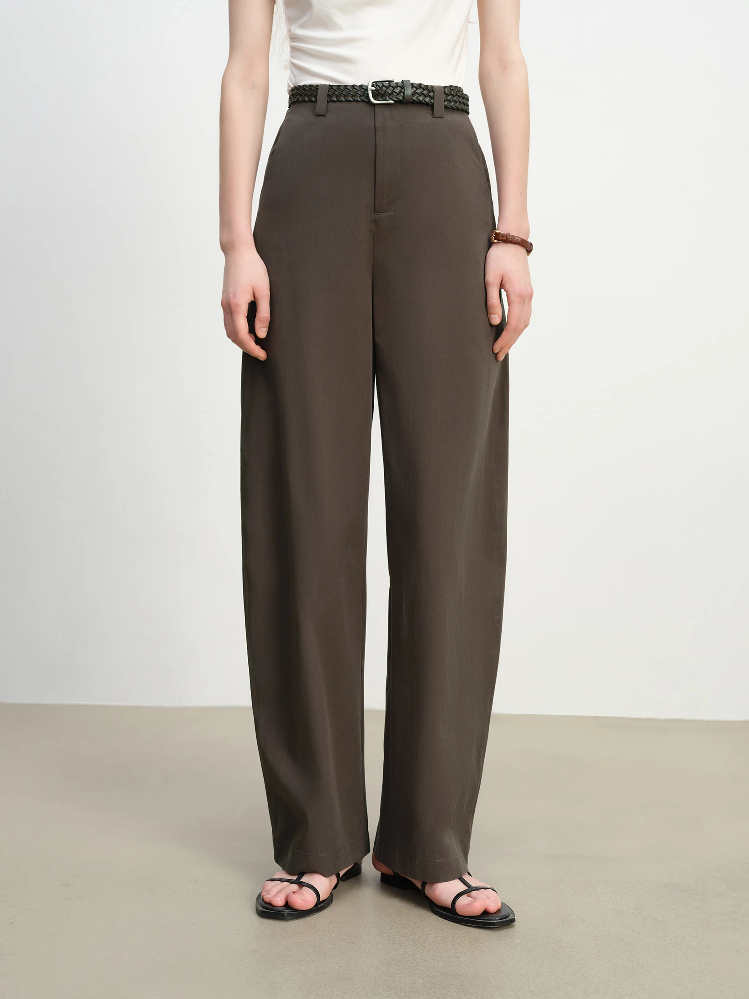 ZIQIAO 2025 Summer Women's Tencel High-Waisted Trousers - Curved Hem & Fluid Slimming Silhouette Pants 25ZQ92308