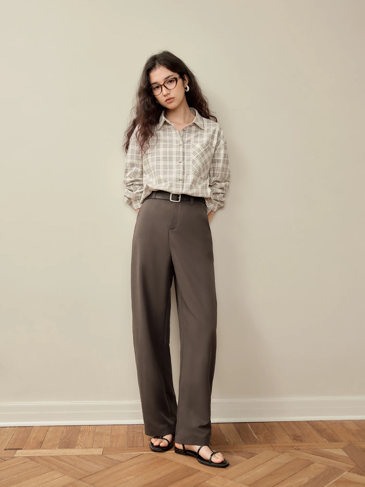 ZIQIAO 2025 Summer Women's Tencel High-Waisted Trousers - Curved Hem & Fluid Slimming Silhouette Pants 25ZQ92308