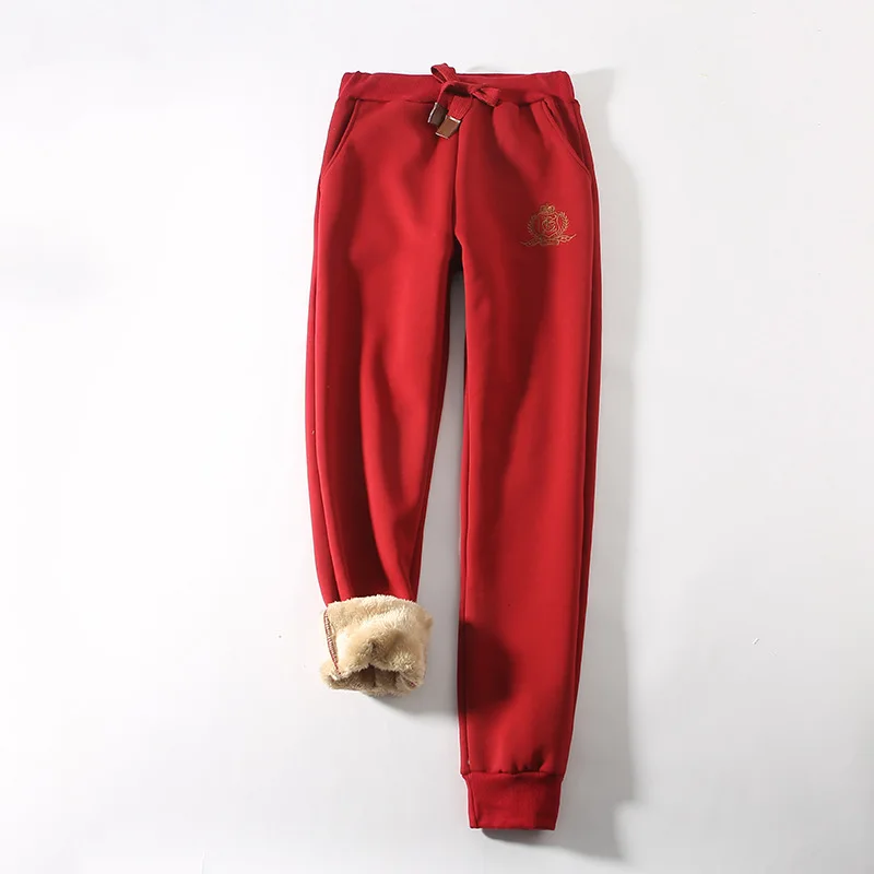 Cotton Women's Velvet Pants 2020 Fashion Autumn Winter Warm Women's Trousers Casual Lamb Fur Harem Pants Eembroidery Sweatpants
