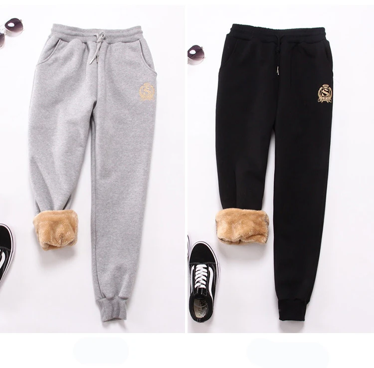 Cotton Women's Velvet Pants 2020 Fashion Autumn Winter Warm Women's Trousers Casual Lamb Fur Harem Pants Eembroidery Sweatpants