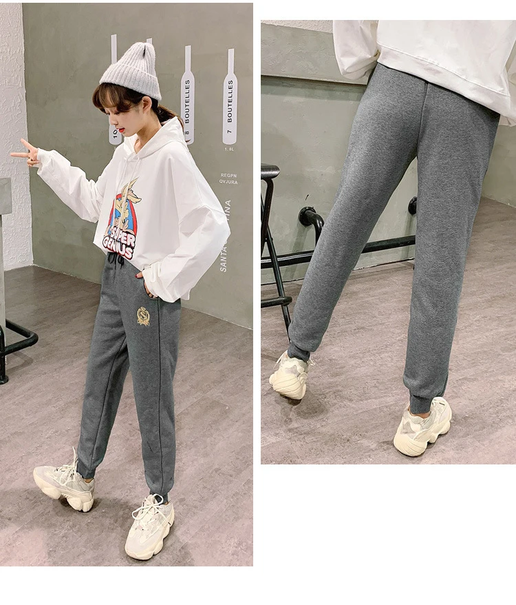 Cotton Women's Velvet Pants 2020 Fashion Autumn Winter Warm Women's Trousers Casual Lamb Fur Harem Pants Eembroidery Sweatpants