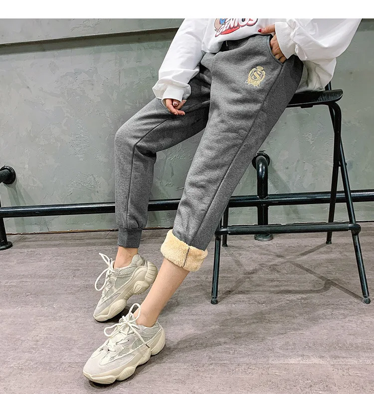 Cotton Women's Velvet Pants 2020 Fashion Autumn Winter Warm Women's Trousers Casual Lamb Fur Harem Pants Eembroidery Sweatpants