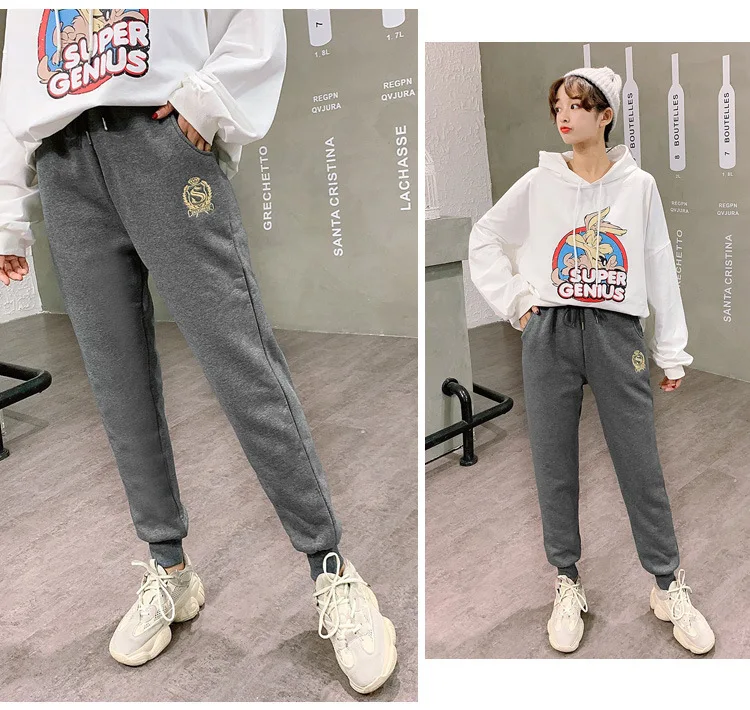 Cotton Women's Velvet Pants 2020 Fashion Autumn Winter Warm Women's Trousers Casual Lamb Fur Harem Pants Eembroidery Sweatpants