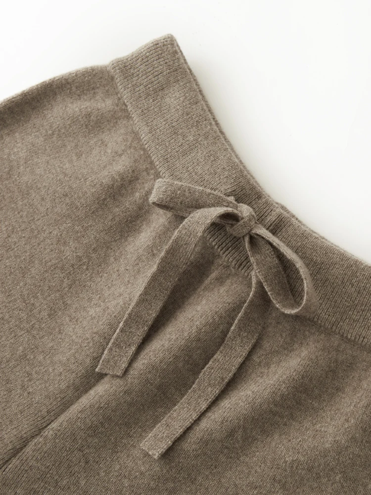 Women 100% Merino Wool Knitted Pants Elastic Waist Autumn Winter Wide Leg Trousers Casual Versatile Cashmere Korean Style Pants