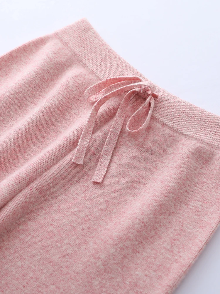 Women 100% Merino Wool Knitted Pants Elastic Waist Autumn Winter Wide Leg Trousers Casual Versatile Cashmere Korean Style Pants