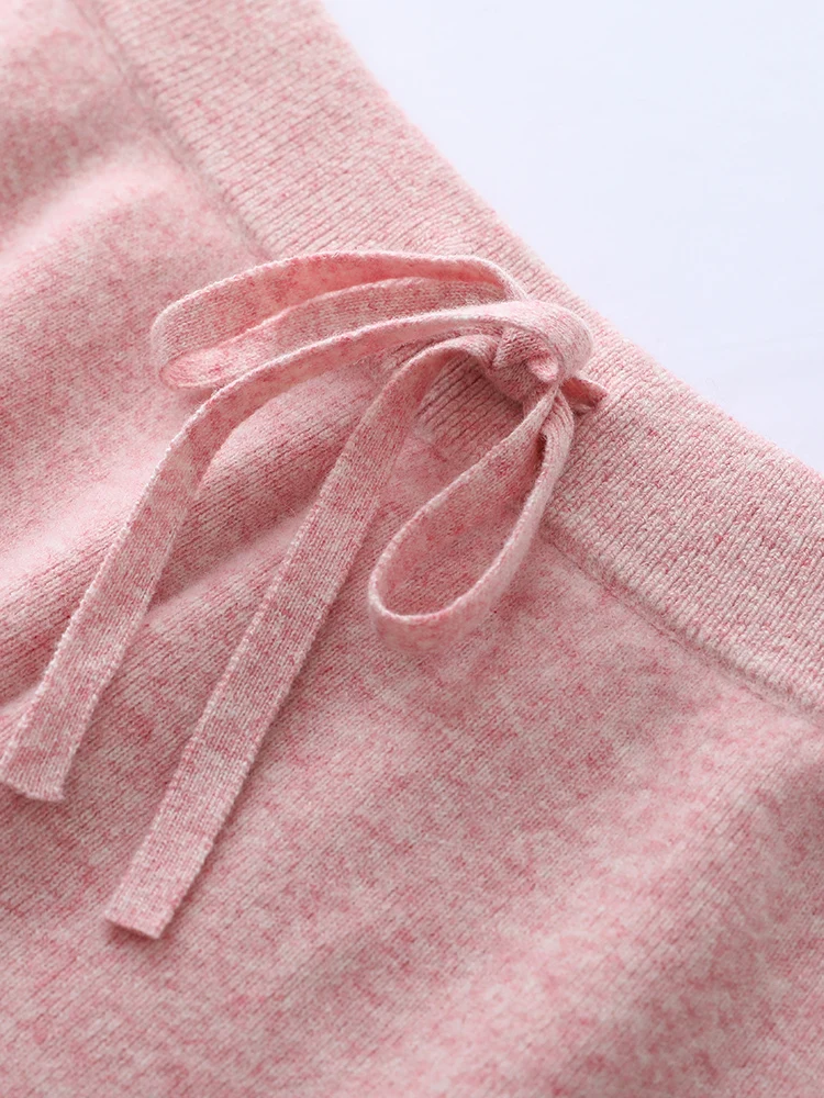 Women 100% Merino Wool Knitted Pants Elastic Waist Autumn Winter Wide Leg Trousers Casual Versatile Cashmere Korean Style Pants