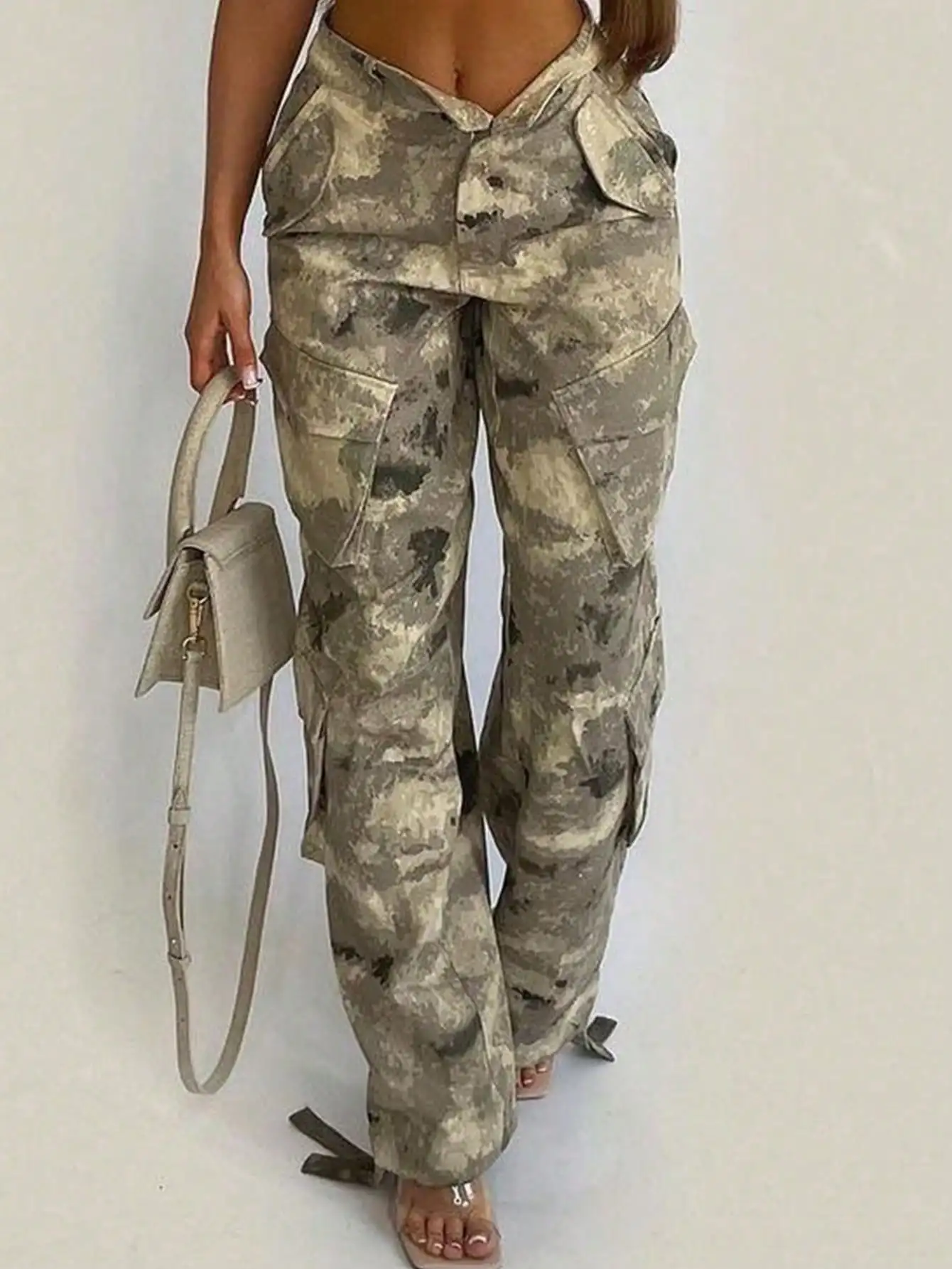 Women's Camouflage Work Pants - Wide Leg Loose Joggers with Pockets Streetwear Cargo Sport Pants