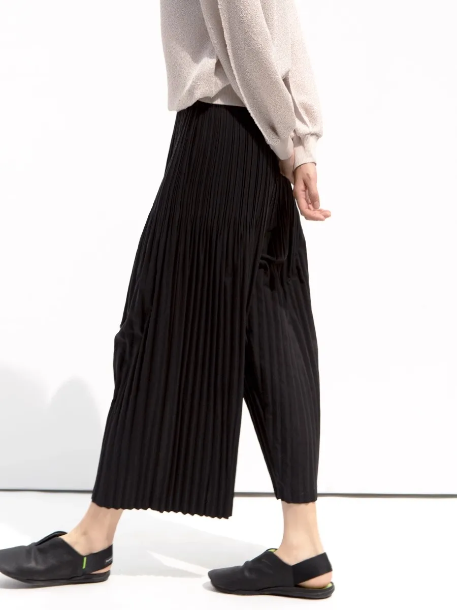 Miyake Pleated Hanging Casual Straight Loose Wide Leg Pants