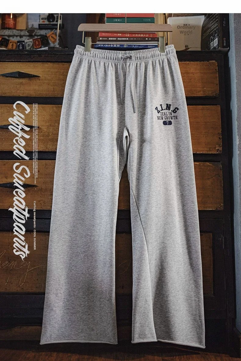 Maden Women’s Wide Leg Sweatpants Straight Fit Rolled Hem Elastic Waist Sports pants Casual Pants for Autumn and spring
