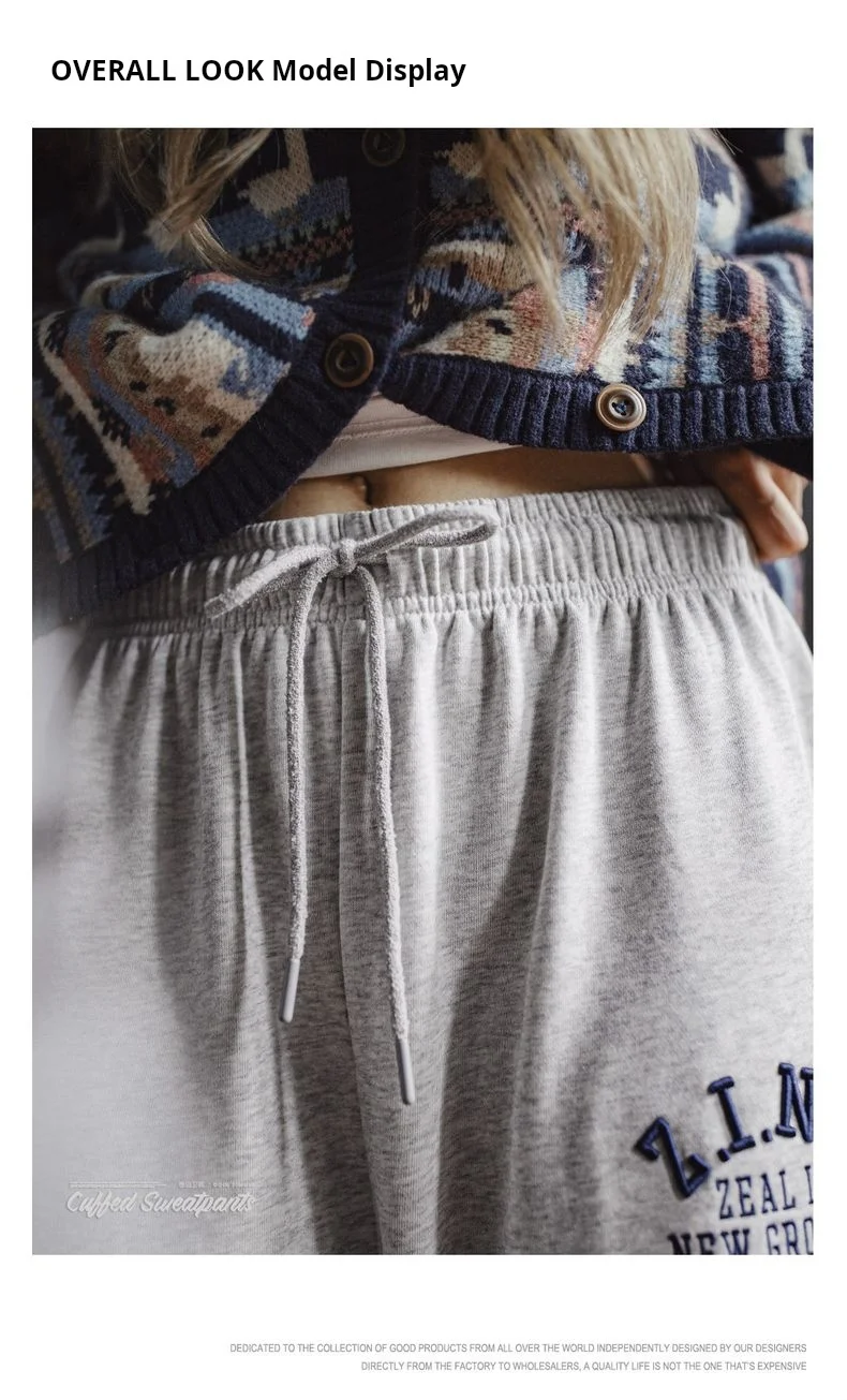 Maden Women’s Wide Leg Sweatpants Straight Fit Rolled Hem Elastic Waist Sports pants Casual Pants for Autumn and spring