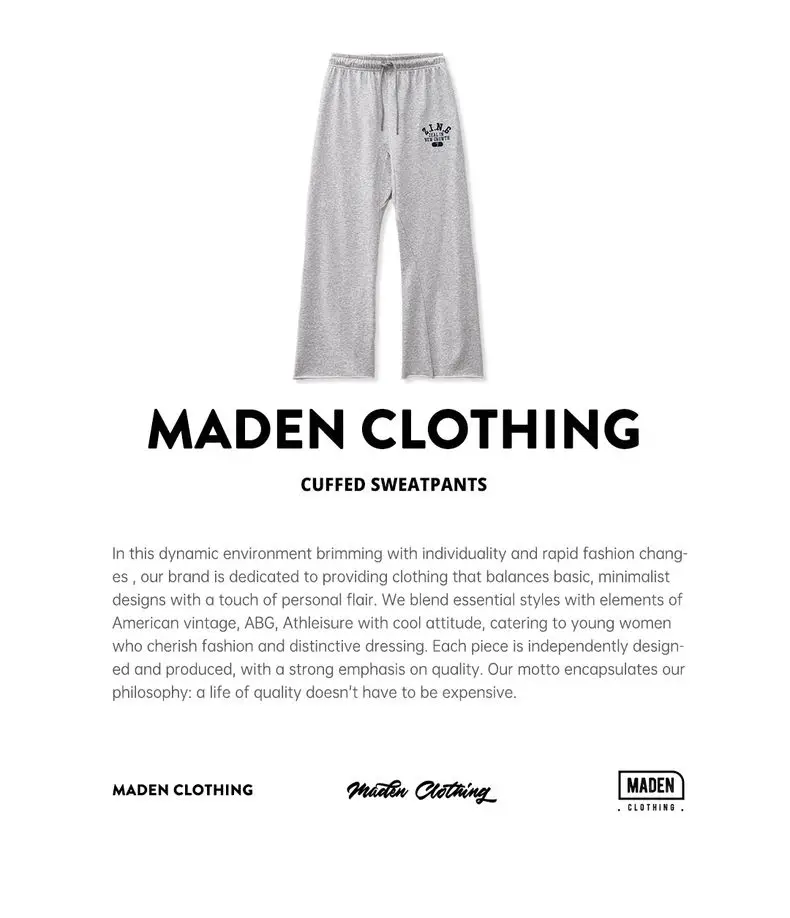 Maden Women’s Wide Leg Sweatpants Straight Fit Rolled Hem Elastic Waist Sports pants Casual Pants for Autumn and spring