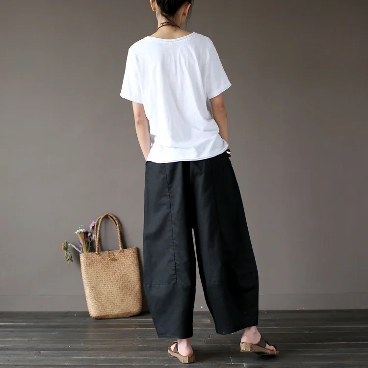 Johnature 2025 Wide Leg Loose Women Pants Big Pockets Cotton Linen Ankle-length Casual Loose Trouser