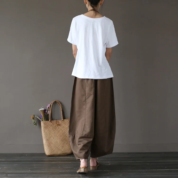 Johnature 2025 Wide Leg Loose Women Pants Big Pockets Cotton Linen Ankle-length Casual Loose Trouser