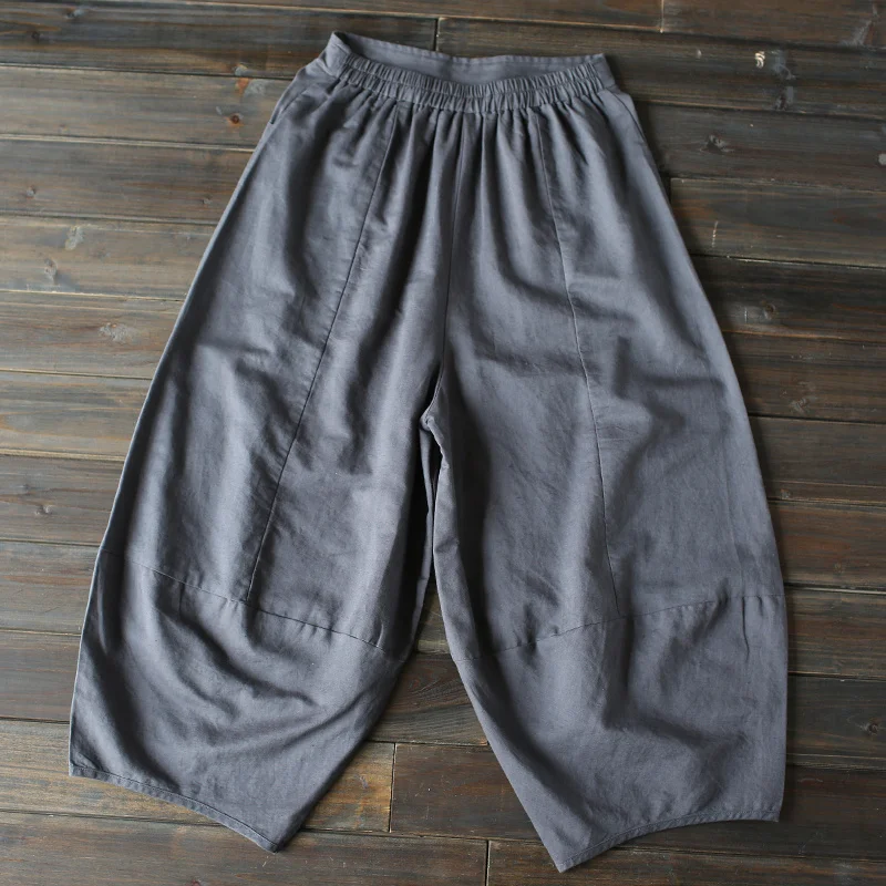Johnature 2025 Wide Leg Loose Women Pants Big Pockets Cotton Linen Ankle-length Casual Loose Trouser