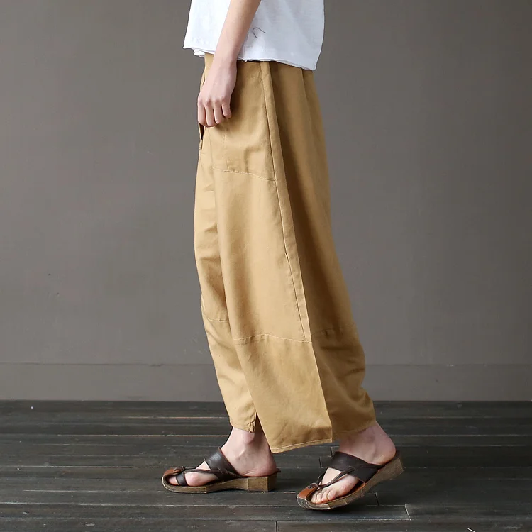 Johnature 2025 Wide Leg Loose Women Pants Big Pockets Cotton Linen Ankle-length Casual Loose Trouser