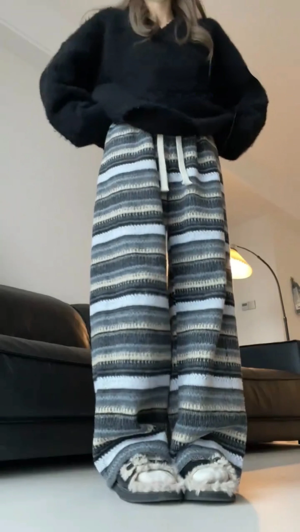 Harajuku Contrast Color Stripe Wide Leg Trousers Casual Y2k Aesthetic Women Straight Pants Vintage Grunge Loose Pantalon Femme