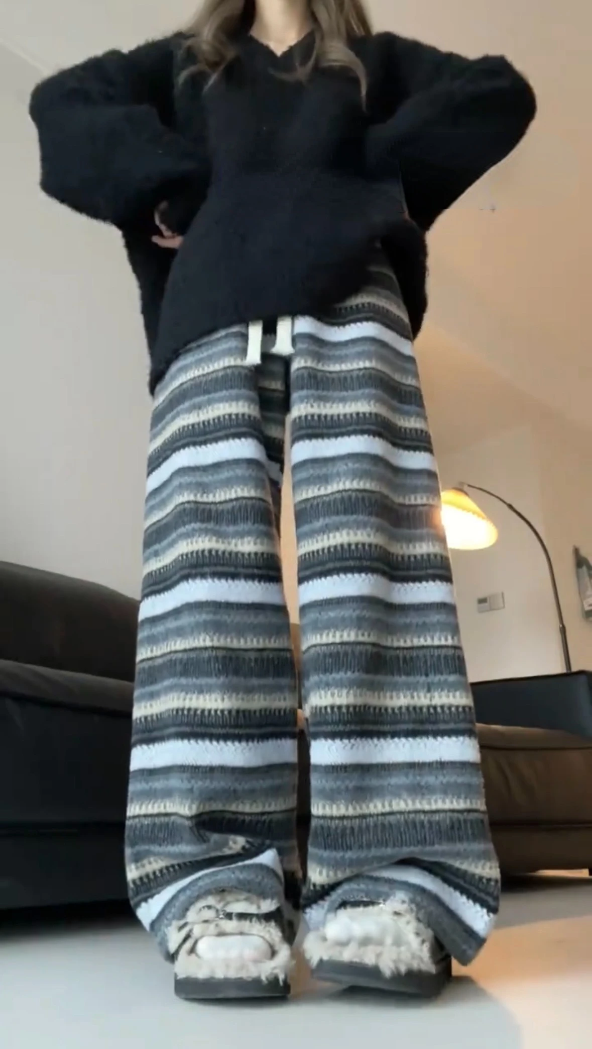 Harajuku Contrast Color Stripe Wide Leg Trousers Casual Y2k Aesthetic Women Straight Pants Vintage Grunge Loose Pantalon Femme