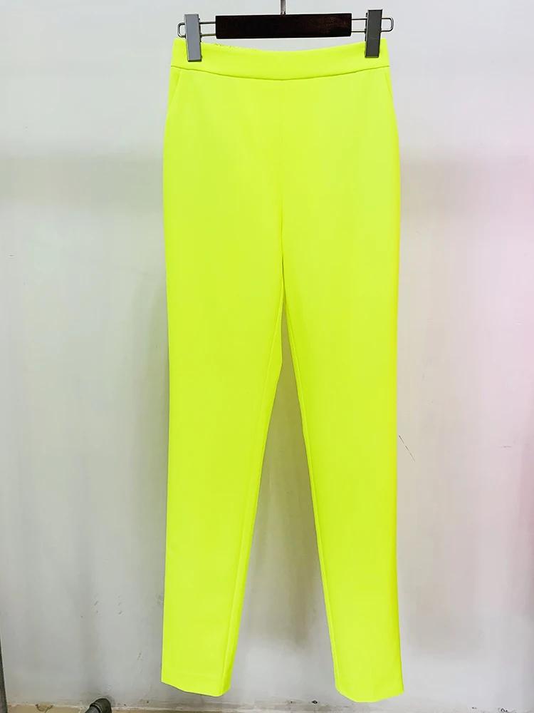 HIGH STREET Newest 2026 Designer Fashion Trousers Women‘s Hot Fluorescein Yellow Pencil Pants