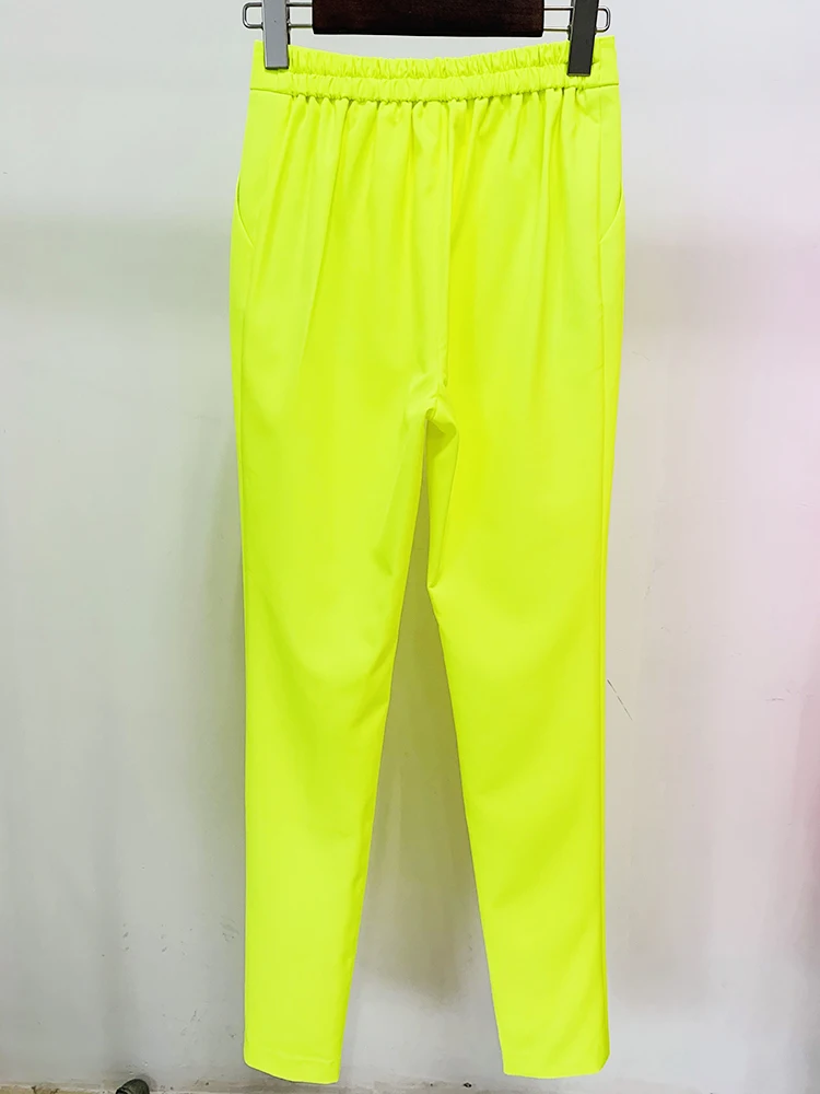 HIGH STREET Newest 2026 Designer Fashion Trousers Women‘s Hot Fluorescein Yellow Pencil Pants