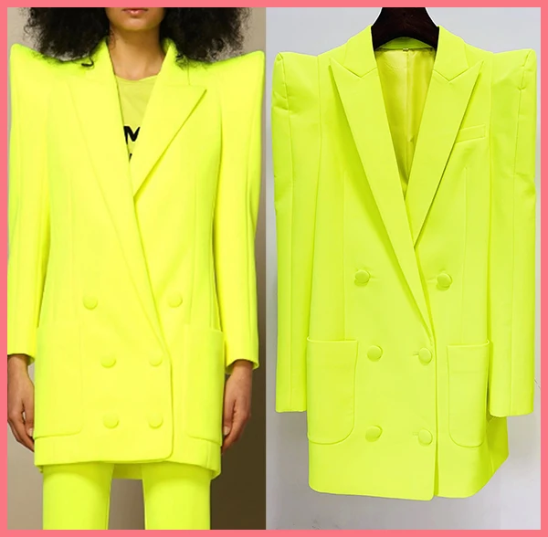 HIGH STREET Newest 2026 Designer Fashion Trousers Women‘s Hot Fluorescein Yellow Pencil Pants