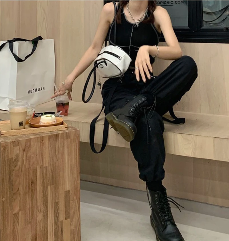 Gothic Cargo Pants Women Harajuku Black Korean High Waist Bf Hip Hop Streetwear Wide Leg Pants Loose Straight Jogging Trousers