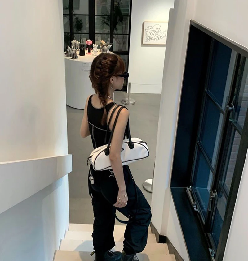 Gothic Cargo Pants Women Harajuku Black Korean High Waist Bf Hip Hop Streetwear Wide Leg Pants Loose Straight Jogging Trousers