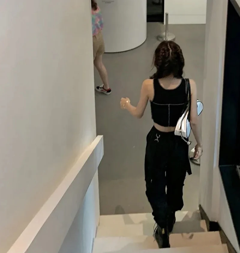 Gothic Cargo Pants Women Harajuku Black Korean High Waist Bf Hip Hop Streetwear Wide Leg Pants Loose Straight Jogging Trousers