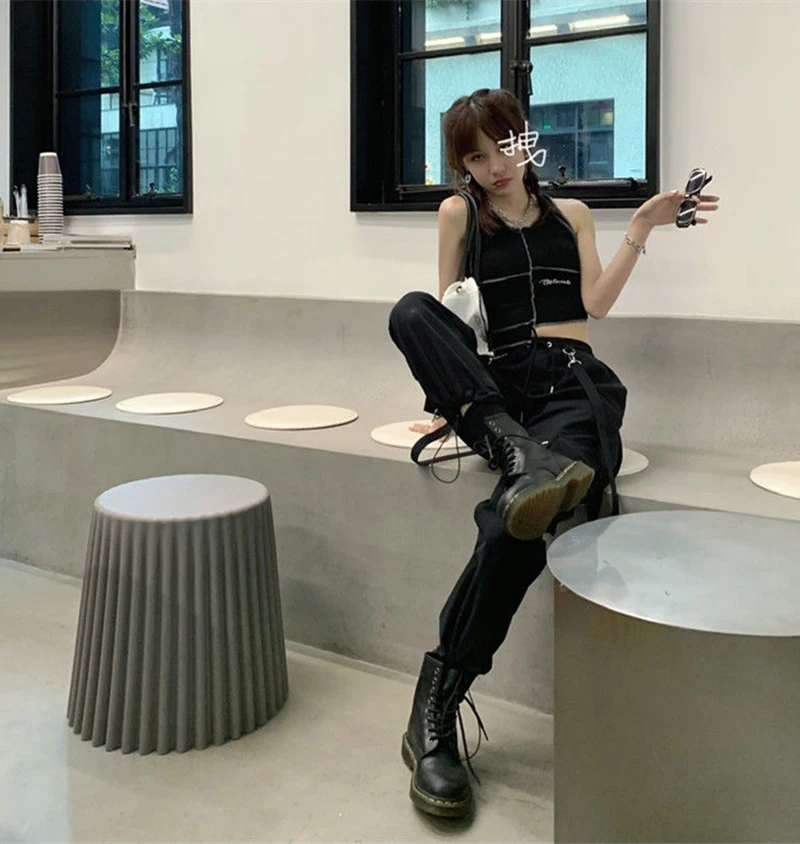 Gothic Cargo Pants Women Harajuku Black Korean High Waist Bf Hip Hop Streetwear Wide Leg Pants Loose Straight Jogging Trousers