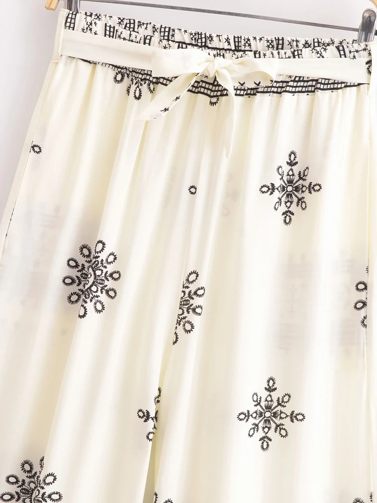 Vintage Chic Women Purple Floral Bohemian Wide Leg Pants with Pockets Lady Elastic Waist Loose Vacation Boho Pant Trousers