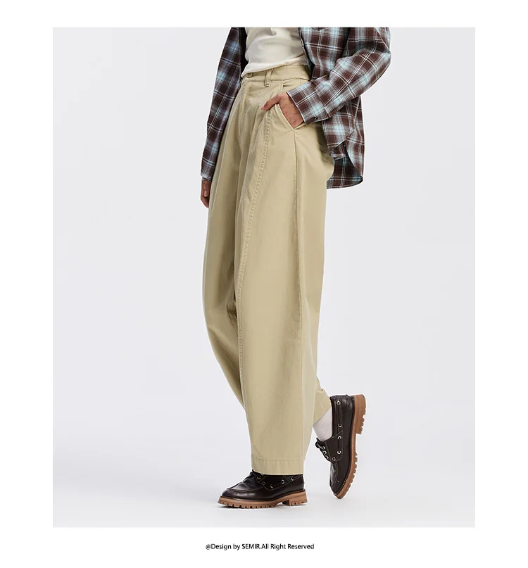 Semir Pants Women Distressed Loose Trousers 2025 New Autumn Brushed Split Curved Hem Casual