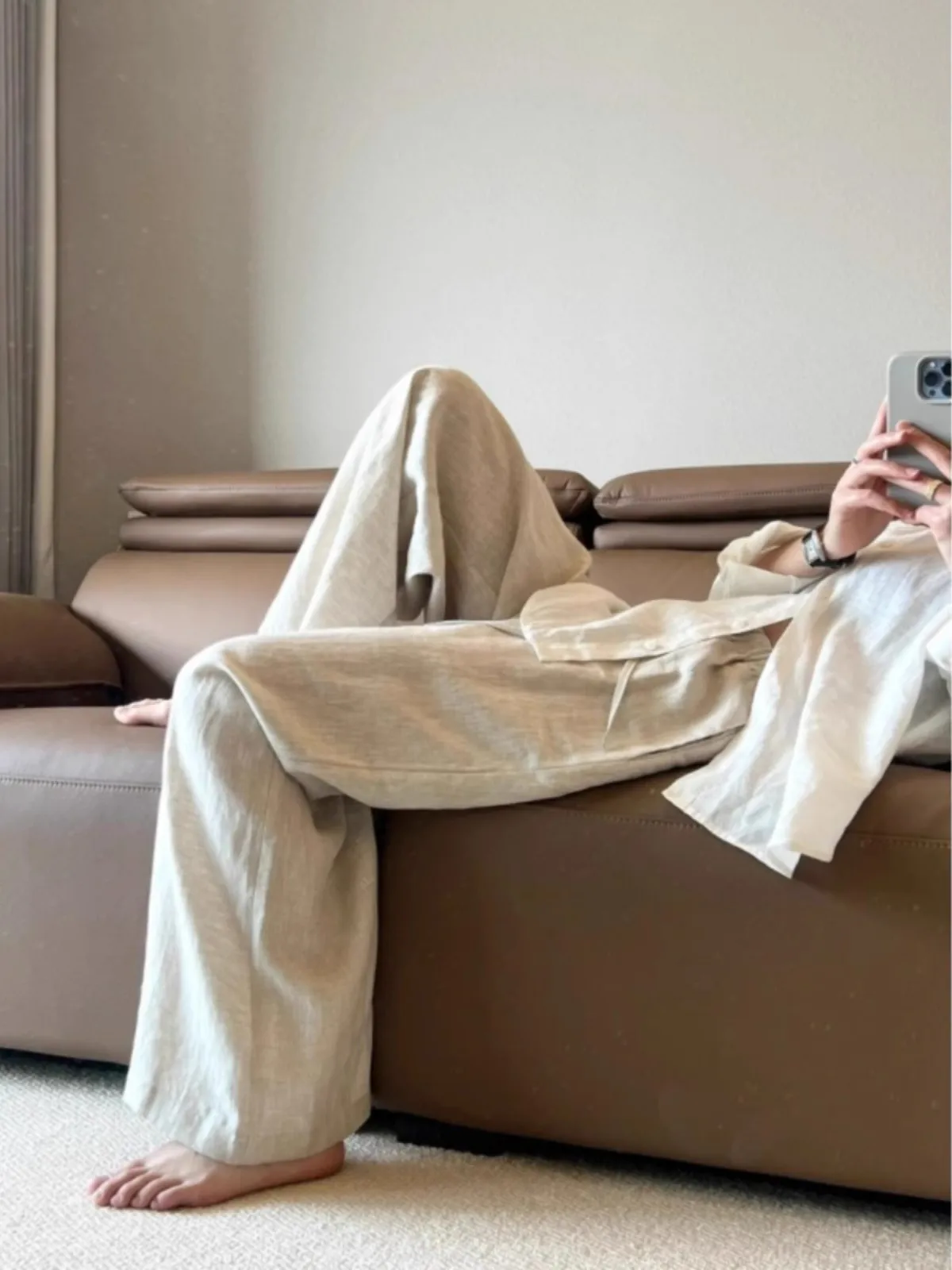 High Waist Linen Women Wide Leg Pants Summer Thin Loose Casual Pants Harajuku Korean Solid All Match Straight Trousers