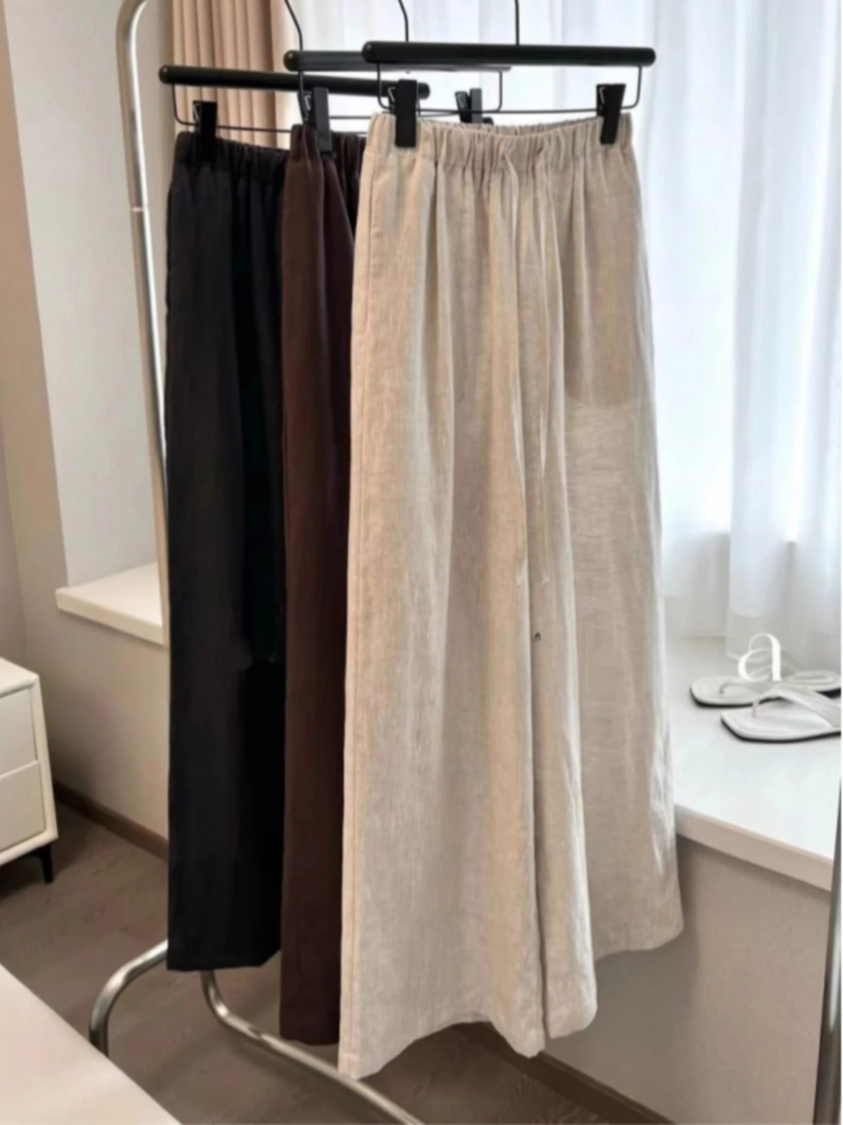 High Waist Linen Women Wide Leg Pants Summer Thin Loose Casual Pants Harajuku Korean Solid All Match Straight Trousers