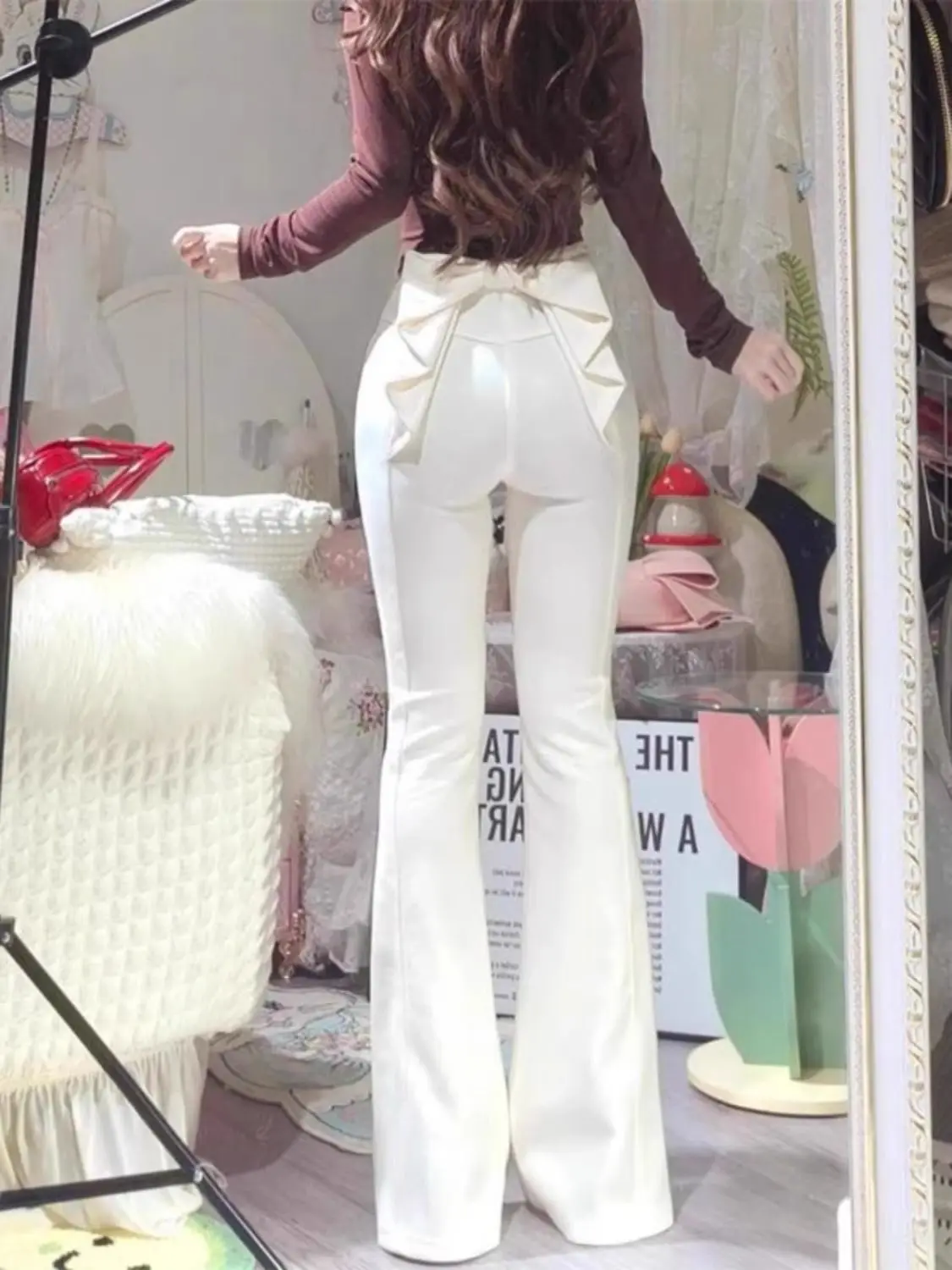 2025 Bow Detail Flare Jeans Women Sexy Retro High Waist Bootcut Pants Slim Fit White Denim Trousers for Girls Korean Y2k Clothes