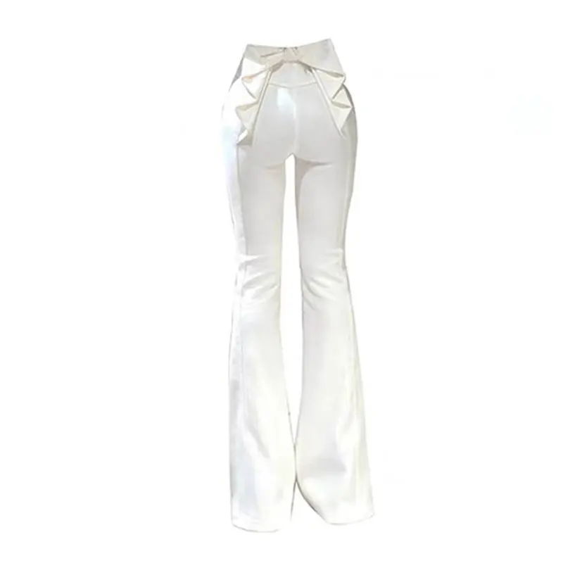 2025 Bow Detail Flare Jeans Women Sexy Retro High Waist Bootcut Pants Slim Fit White Denim Trousers for Girls Korean Y2k Clothes