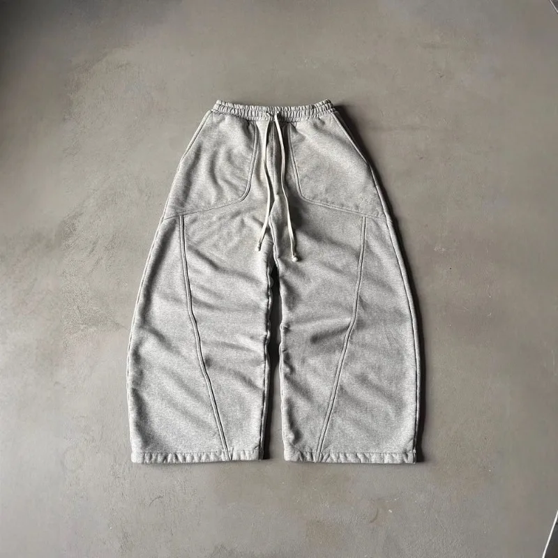 Deeptown Grey Vintage Y2k Women's Sweatpants Harajuku Oversized Wide Leg American Style Man Pants Baggy Casual Hip Hop Trousers